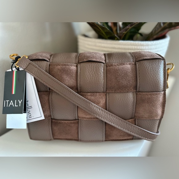 Viola Castellani Handbags - VIOLA CASTELLANI Fango brown Suede Cassette Crossbody Made In Italy